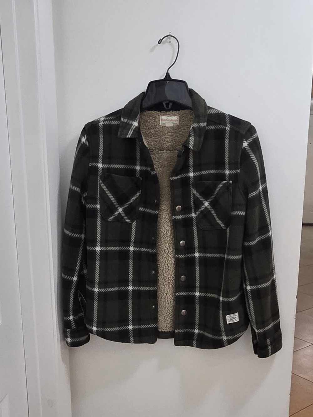 Original Weatherproof Vintage Olive Green Children's Plaid Sherpa Shirt Jacket